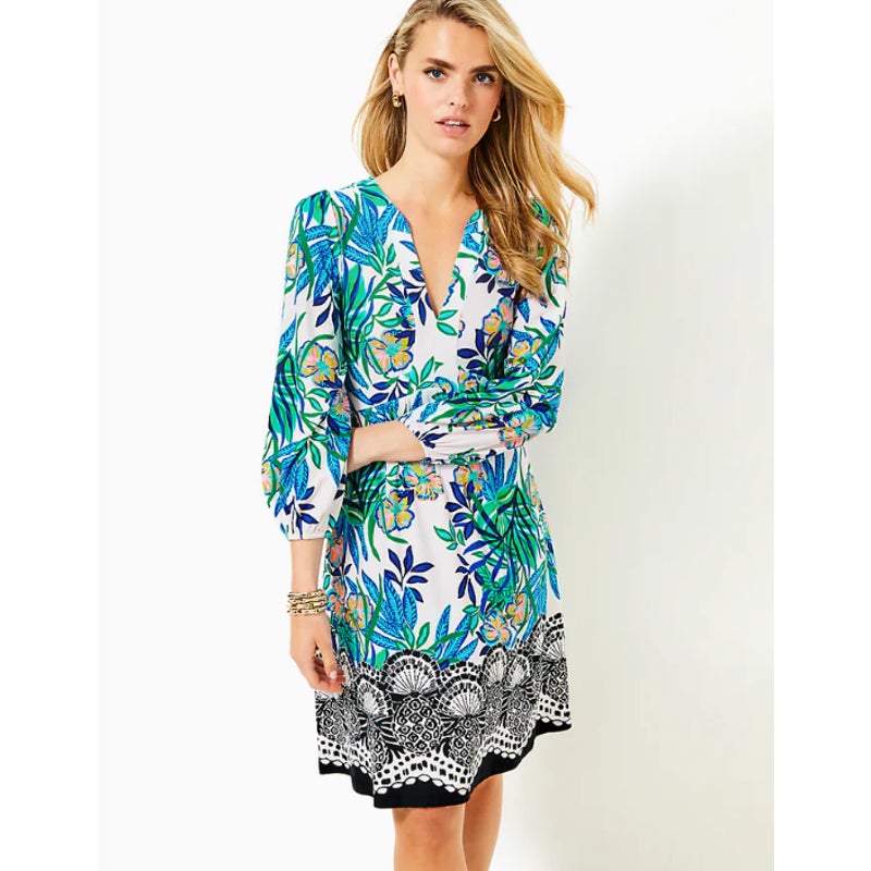 LILLY PULITZER Womens Wexlee Print Dress Size 8 White Green Golden Hour Glam NWT