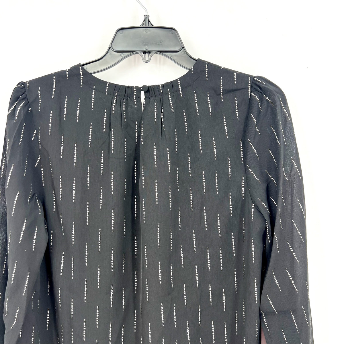 FUN2FUN Womens Metallic Striped Long Sleeve Blouse Medium Black Silver NWT