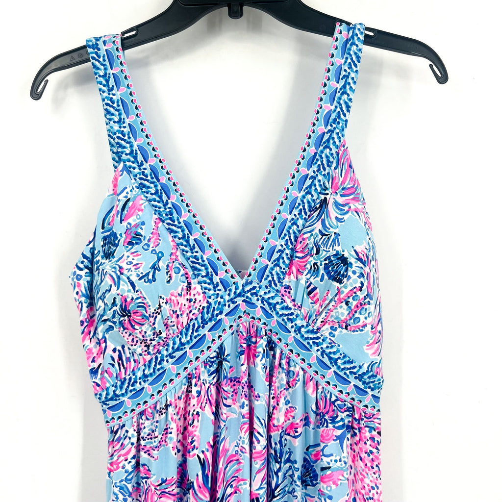 LILLY PULITZER Serena V-Neck Maxi Dress Size 2 Celestial Blue Seek and Sea NWT