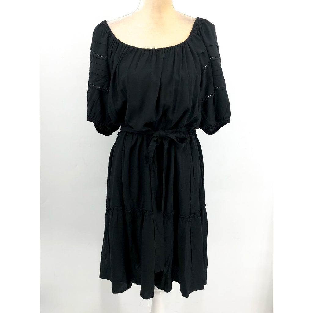 KAREN KANE Women's Tiered Boho Dress Large Black Puff Sleeve NWOT