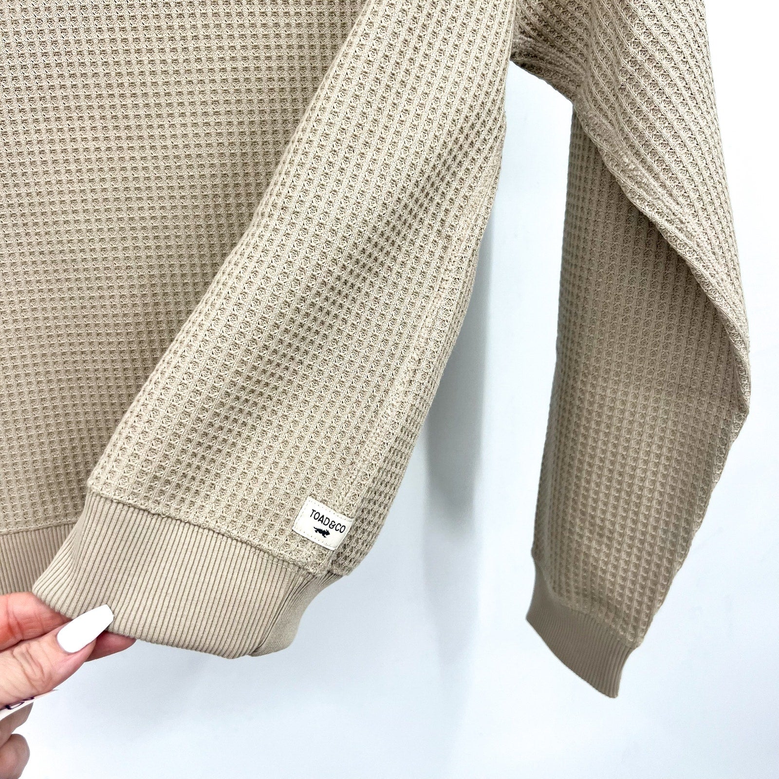 TOAD & CO Womens Bitterroot Sweatshirt Small Twine Beige Waffle Long Sleeve NWT