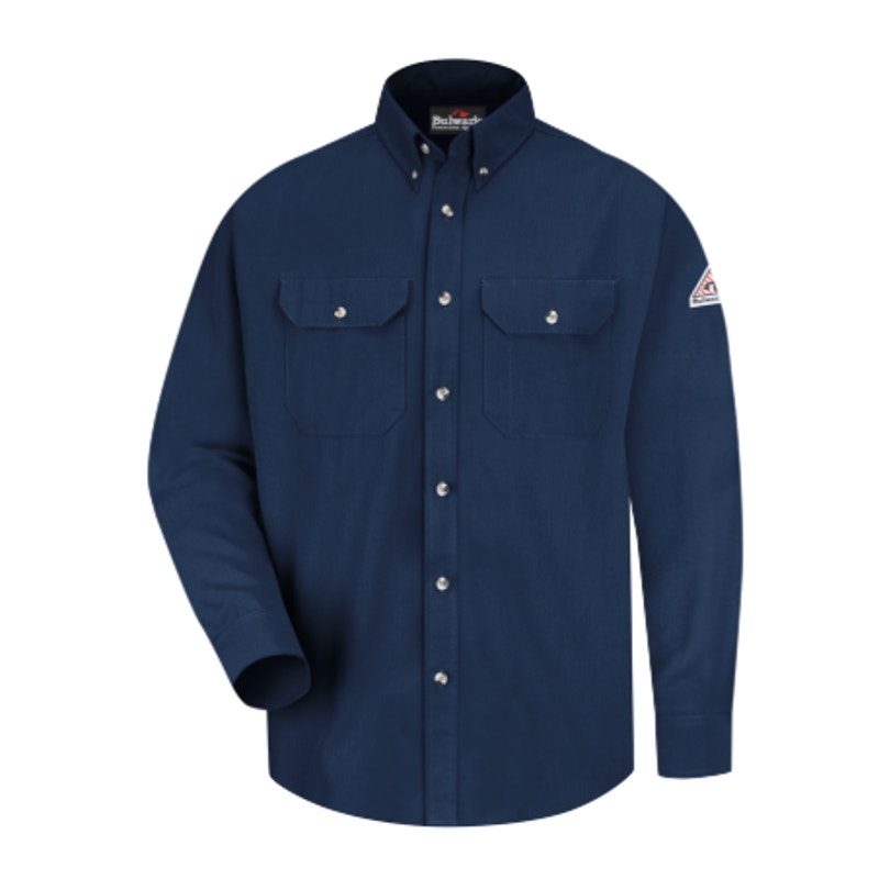 BULWARK Mens Midweight FR CAT2 Uniform Shirt Medium Navy Blue Button Up NWOT