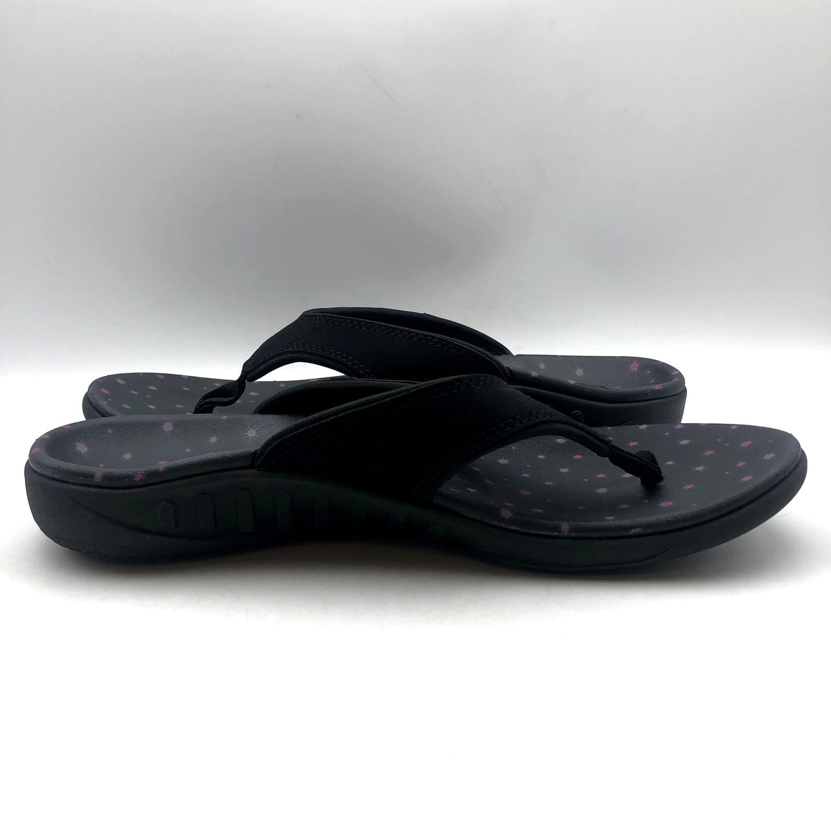 Spenco Waco Womens Yumi Constellation Flip Flops Size 10 Black Sandal Stars NWOB
