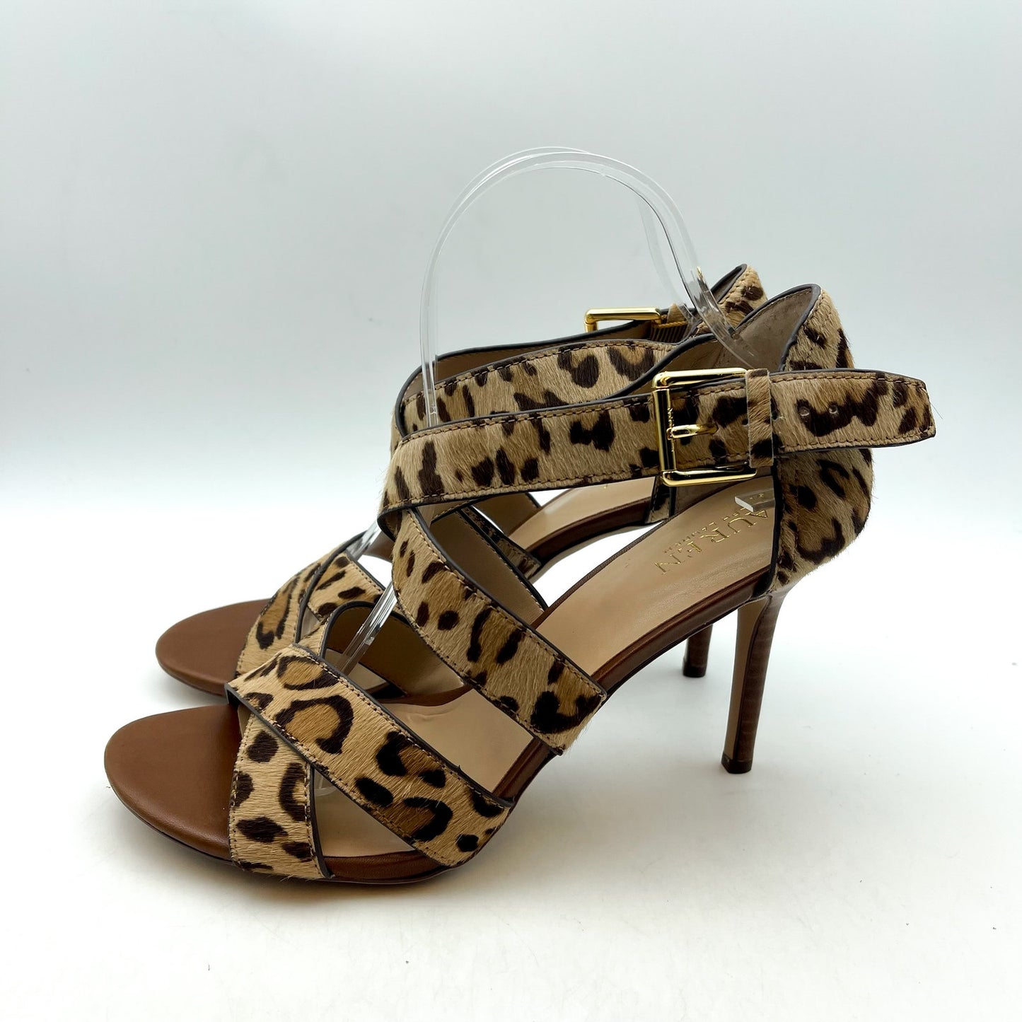 Lauren Ralph Lauren Gisella Haircalf Heel Sandals US 9.5 B Cheetah Leather NWOB
