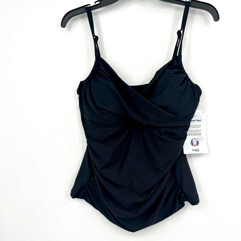 SUNSETS Women's Simone Tankini Top Large Black Swim Cross-Over Front NWT