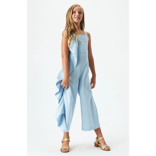 BARDOT JUNIOR Girl's Nelly Ruffle Jumpsuits 14 Sky Blue Square Neck NWT