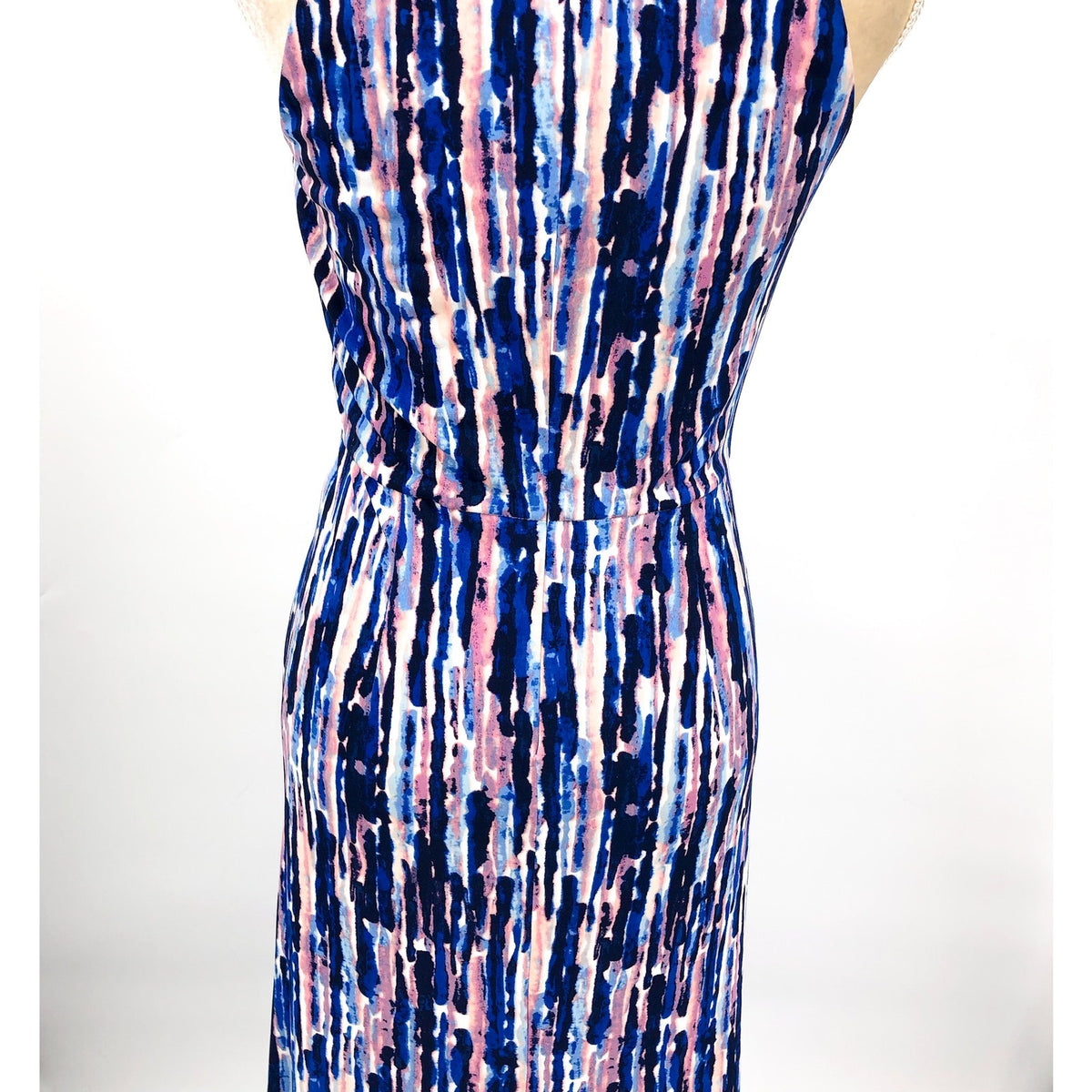 ELIZA J Keyhole Twist Maxi Dress Size 6 Blue Multi Printed Halter Neck NWT