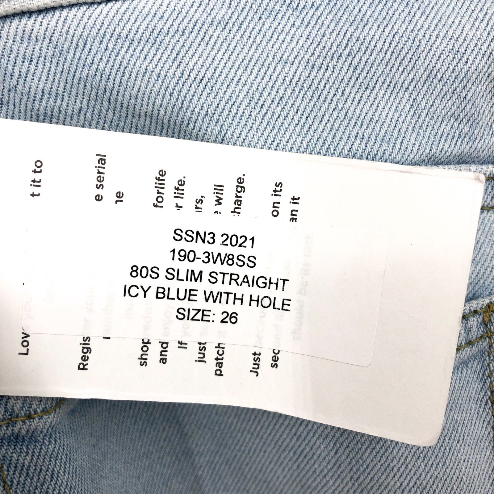 RE/DONE Womens 80s Slim Straight Jeans Size 26 US 2 Icy Blue Hole Button Fly NWT