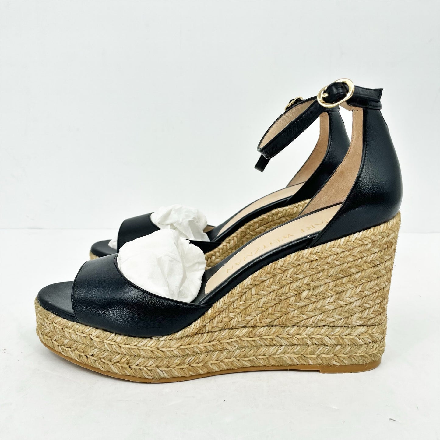 Stuart Weitzman Nudistcurve Espadrille Wedge Sandals US 10.5B Black