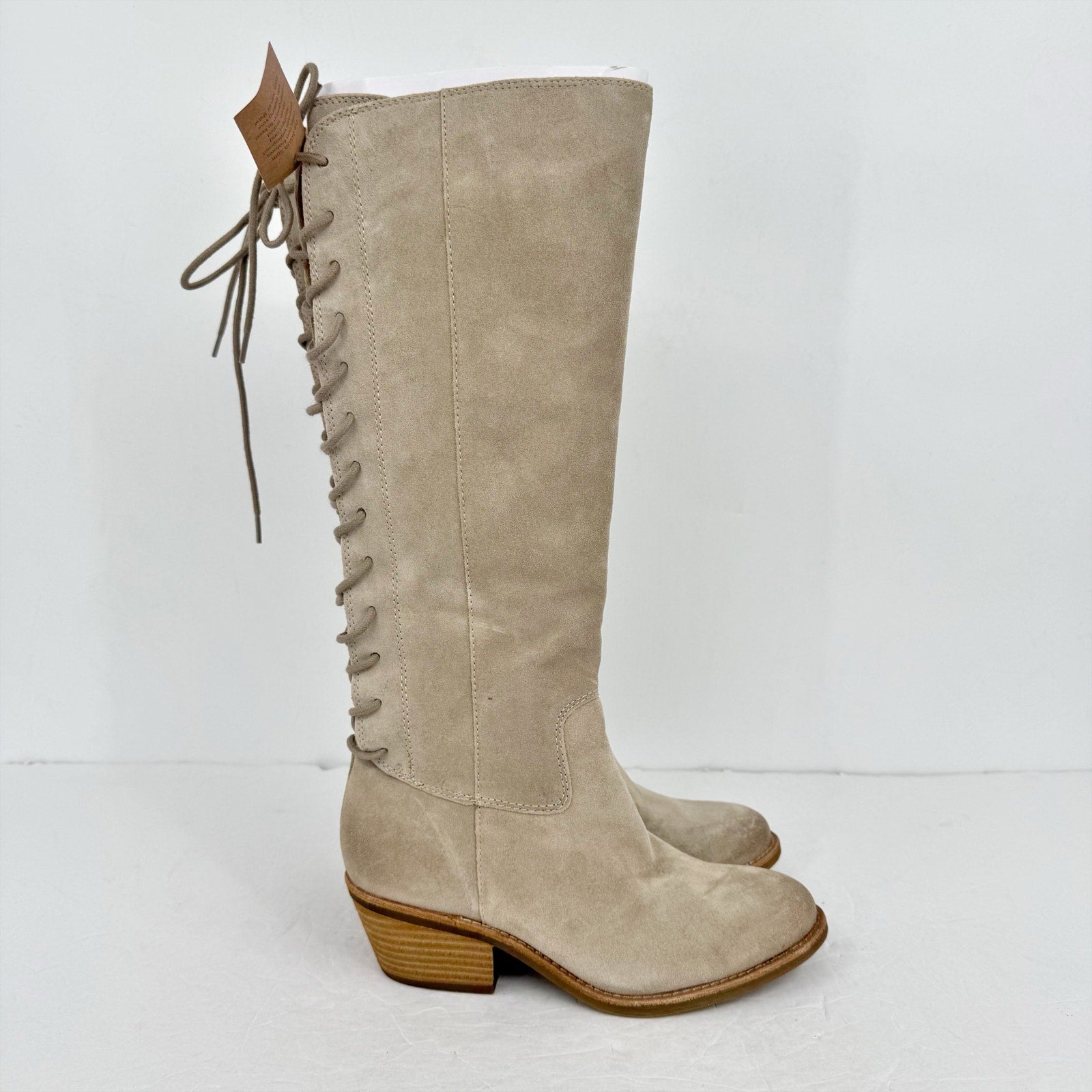 Sofft Womens Sharnell Heel Knee High Boots US 6.5 Beige Suede Waterproof NWOB
