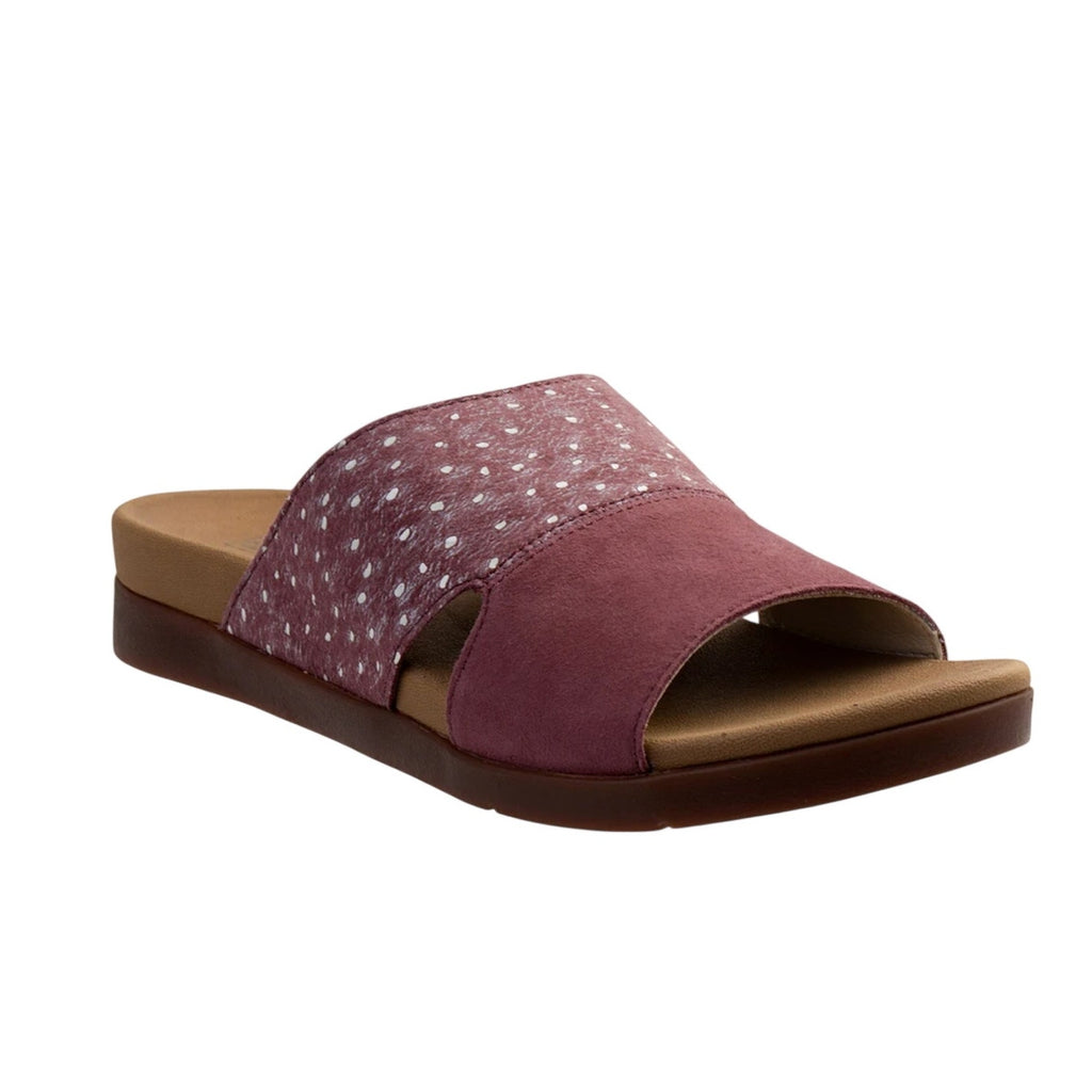 Spenco Womens Dawn Slide Sandals Size 7.5 EU 38 Red Burgandy Ostrich Suede NIB