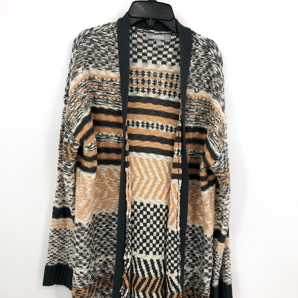 MARLED Womens Long Line Knitted Cardigan Large Grey Colorblock Striped NWOT