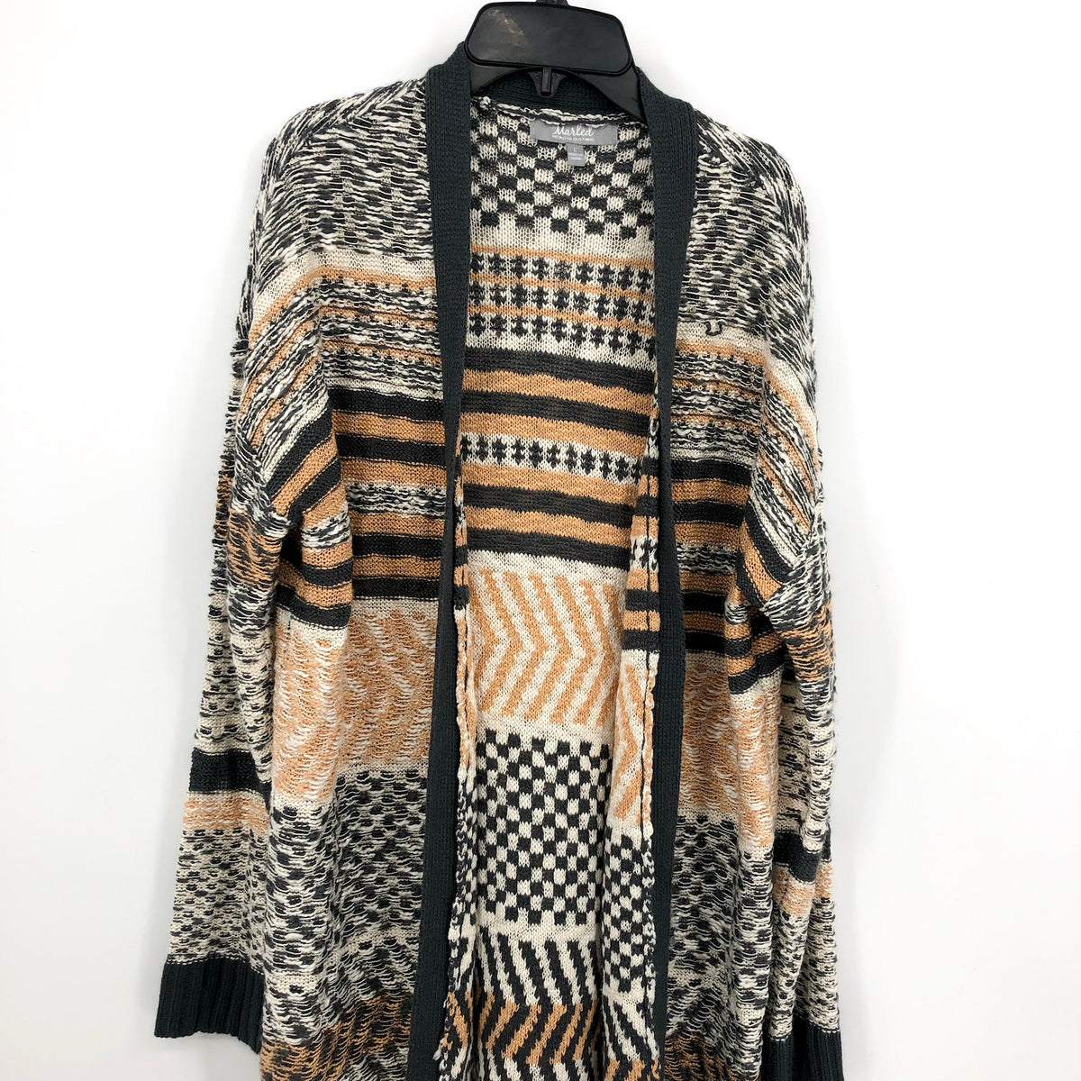 MARLED Womens Long Line Knitted Cardigan Large Grey Colorblock Striped NWOT