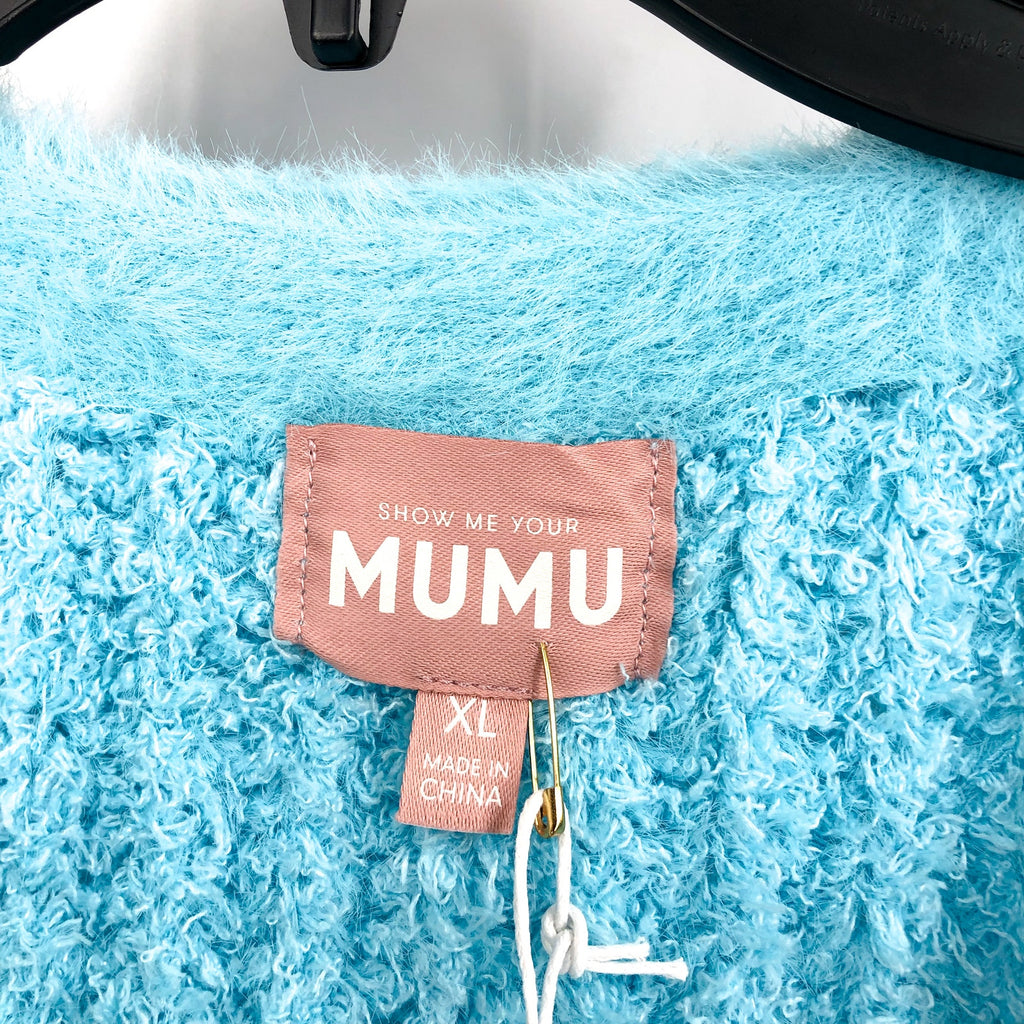 SHOW ME YOUR MUMU Women's Clemmie Cardigan XL Highlighter Blue Jewels NWT