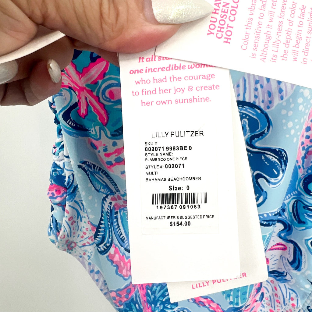 LILLY PULITZER Womens Flamenco One Piece Size 0 Blue Bahamas Beachcomber NWT