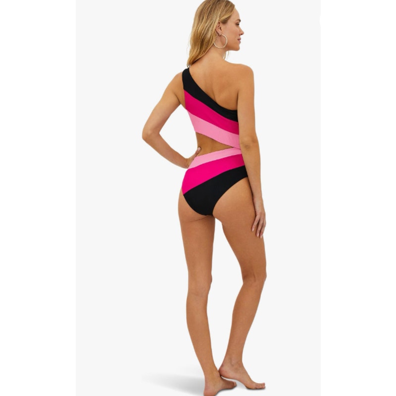 BEACH RIOT Women's Joyce One-Piece Swimsuit Small Pink Black One-Shoulder NWT