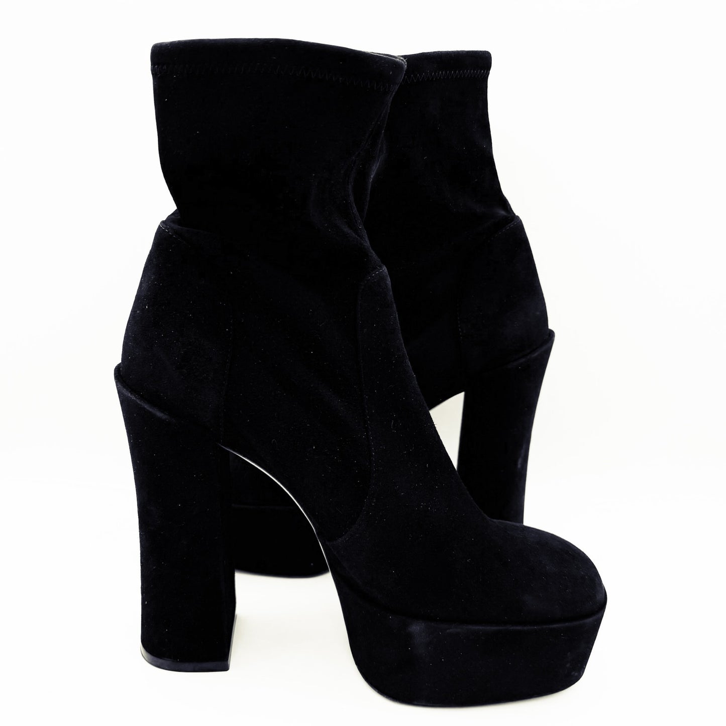 Stuart Weitzman Skyhigh 145 Platform Booties US 11 Black Stretch Suede NWOB