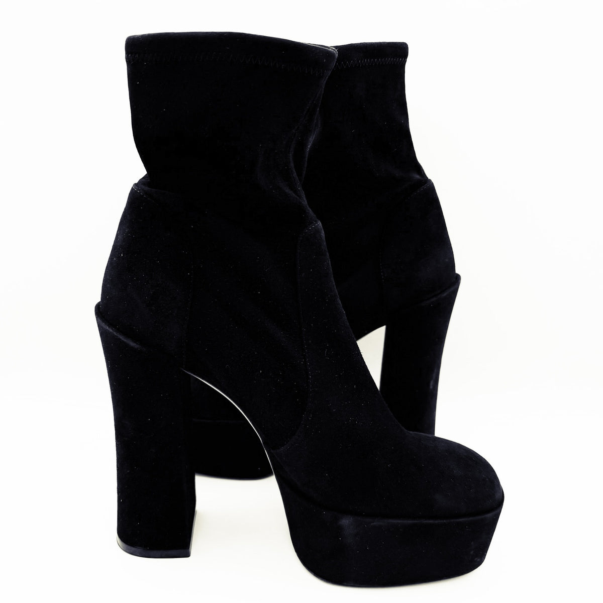 Stuart Weitzman Skyhigh 145 Platform Booties Size 11 Black Stretch Suede NWOB