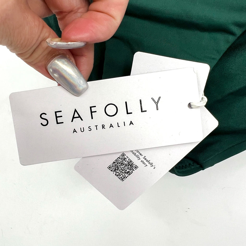 SEAFOLLY Women's Gia Ric Rac Hipster Bikini Bottom Size 6 Green White NWT