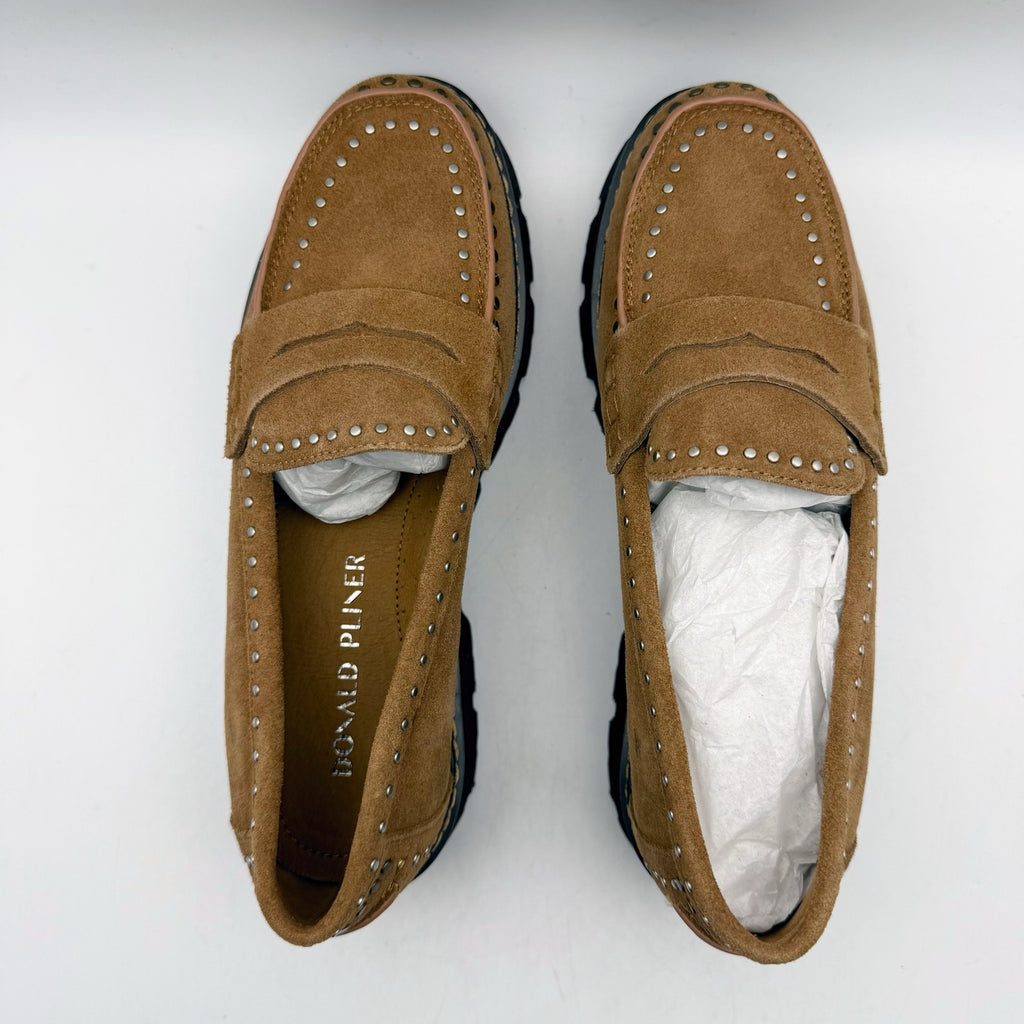 Donald Pliner Womens Massy Loafers US 5.5M EU 36 Brown Suede Studs NWOB