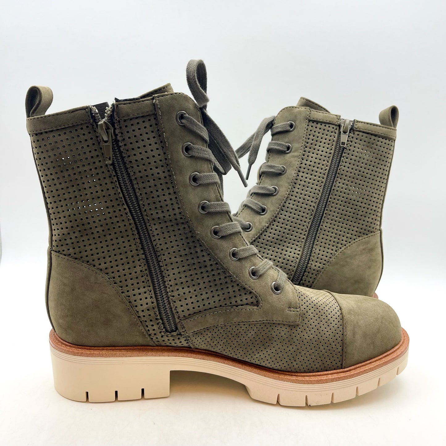 MIA Womens Havenn Kashton Lace Up Combat Boots US 6.5 M Olive Vegan Suede NWOB