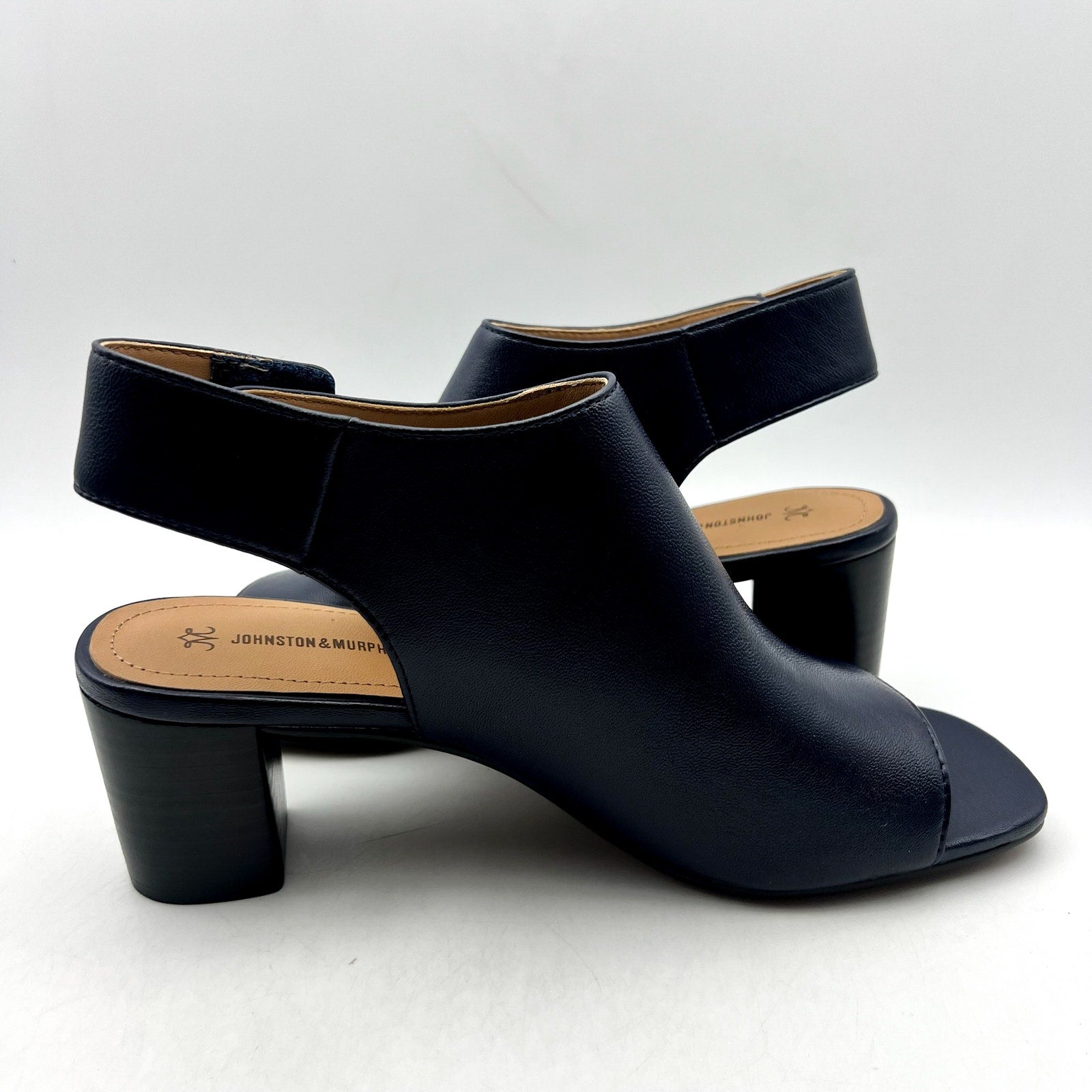 Johnston & Murphy Womens Evelyn Open Toe Bootie Size 9M Navy Blue Block Heel NIB