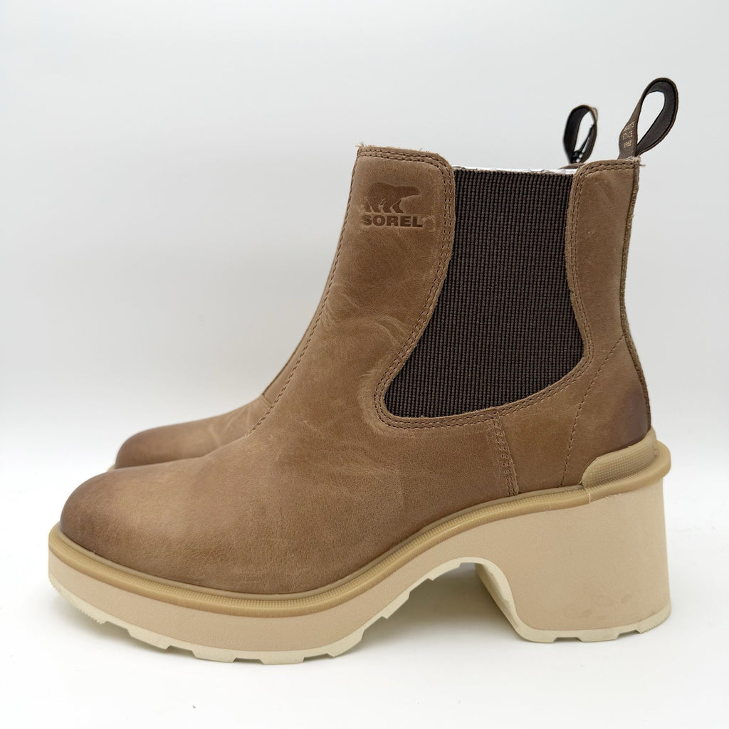 Sorel Womens Hi-Line Heel Chelsea Boots US 10.5 Taupe Tan Leather Waterproof NIB