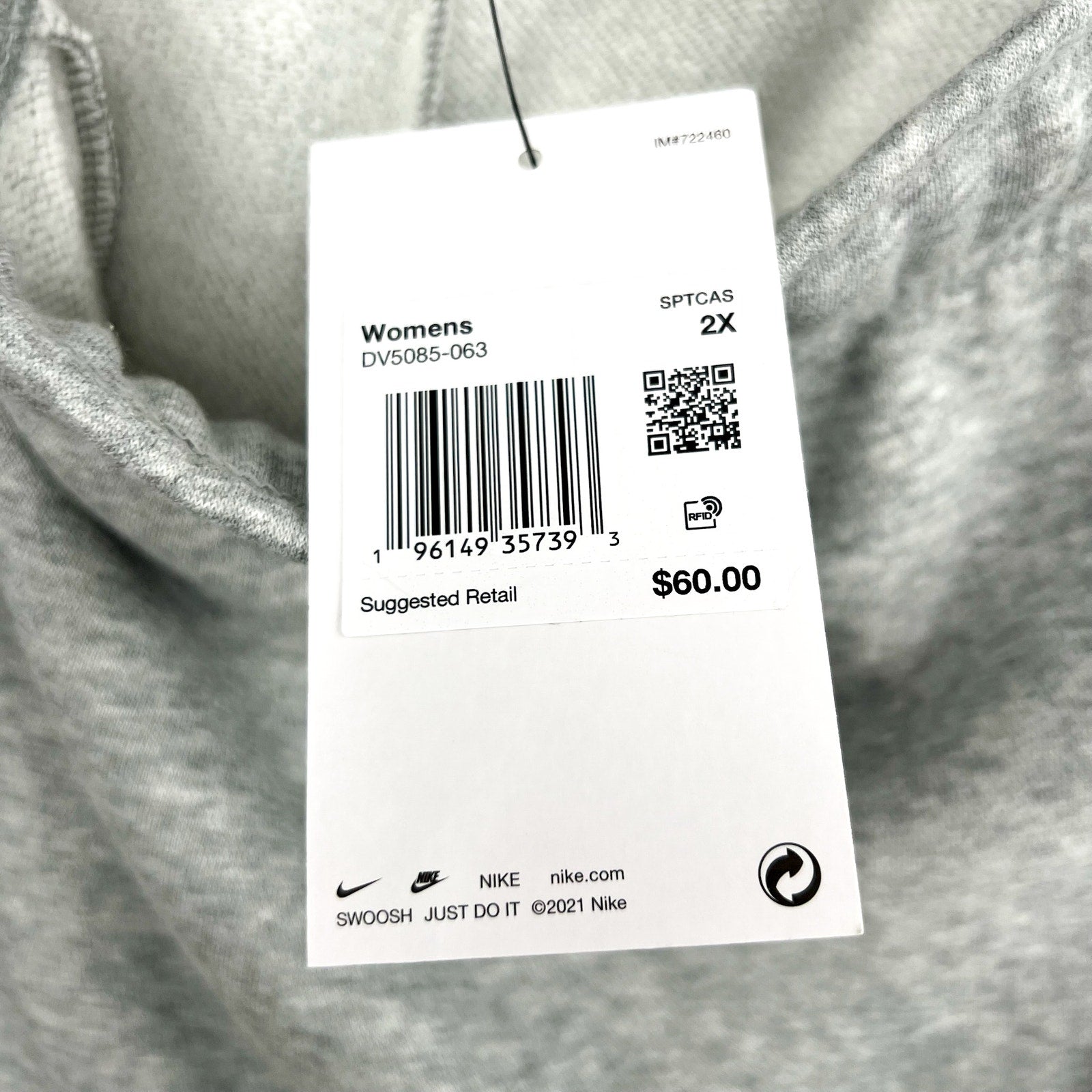 NIKE Womens Club Fleece Mid-Rise Jogger Pants 2X Grey White Sweatpants NWT