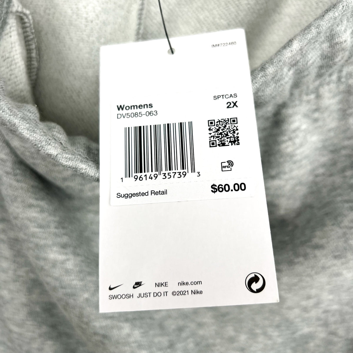 NIKE Womens Club Fleece Mid-Rise Jogger Pants 2X Grey White Sweatpants NWT