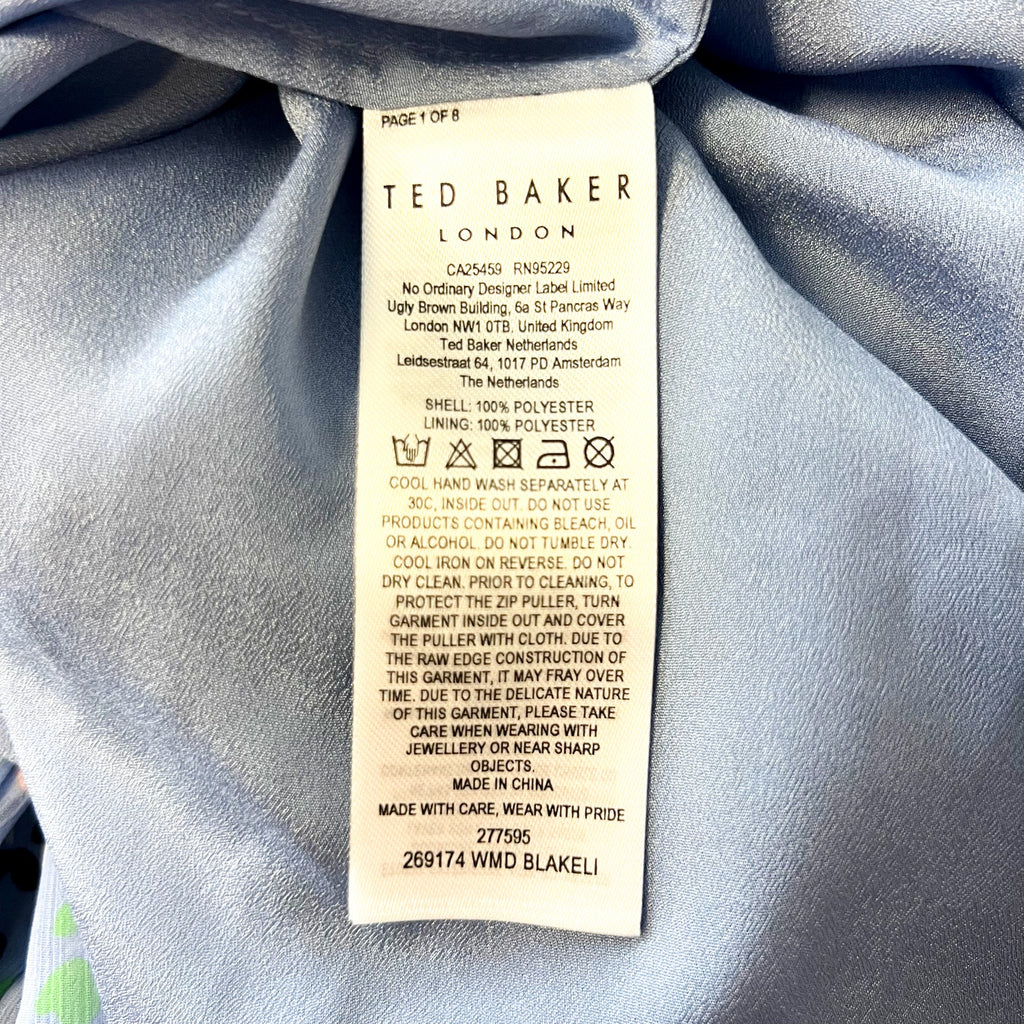 TED BAKER Womens Blakeli Floral Dress TED 0 US 2 Blue Smocked Puff Sleeve NWOT