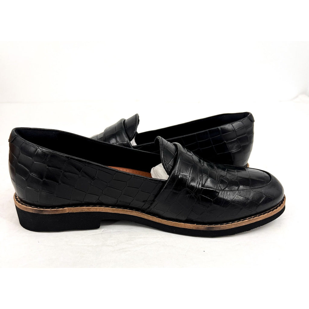 SOFTWALK Women's Walsh Slip On Loafers Size 7.5 NARROW Black Croco Leather NIB