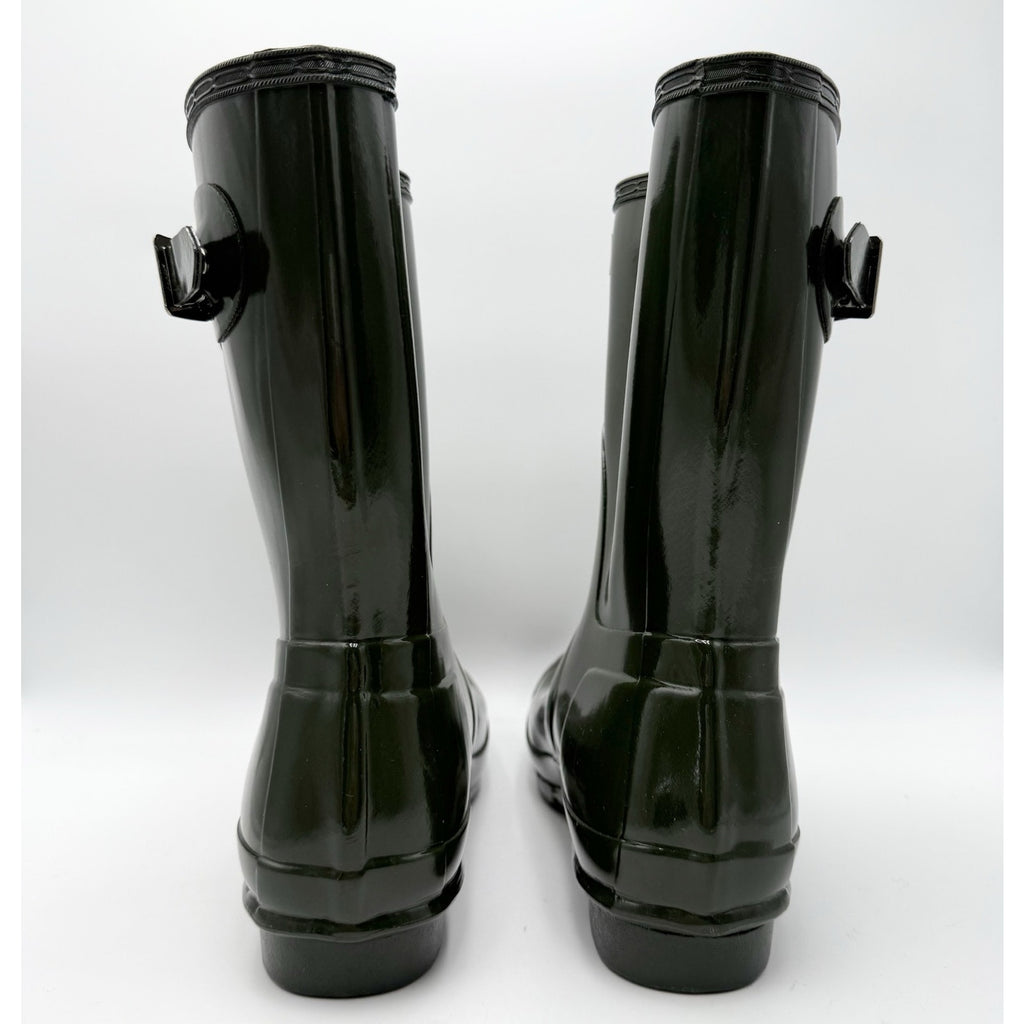 Hunter Womens Original Short Gloss Rain Mid Boot Size 10 Green Waterproof NWOB