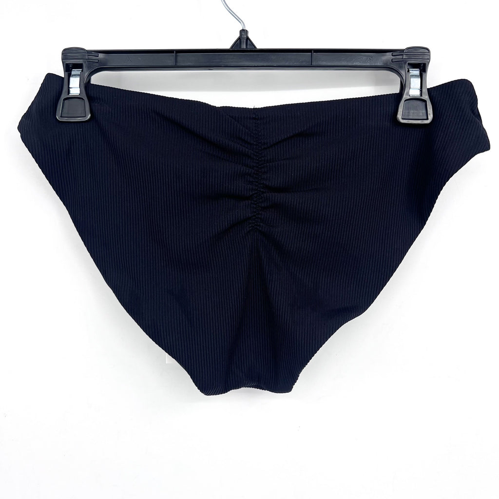 BECCA Women's Modern Edge Shirred American Bikini Bottom Medium Black NWT