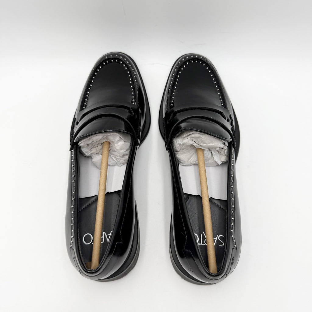 Franco Sarto Womens Eden Studded Loafers Size 8.5 M EU 39 Black Slip On NWOBl