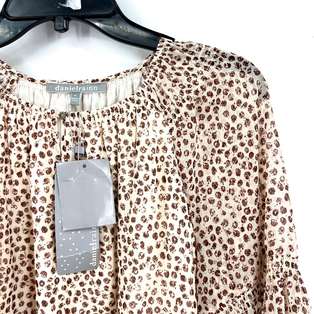 DANIEL RAINN Womens Ikat Blouse Medium Cream Red Print Long Sleeve NWT