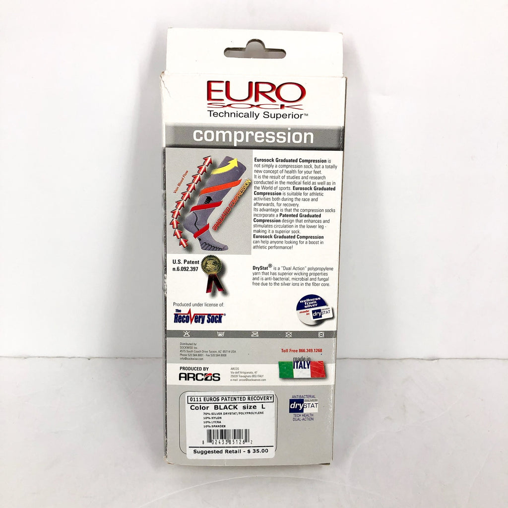 EUROSOCKS Compression Over the Calf Socks MENS Large 10-14 Black Lightweight NIB