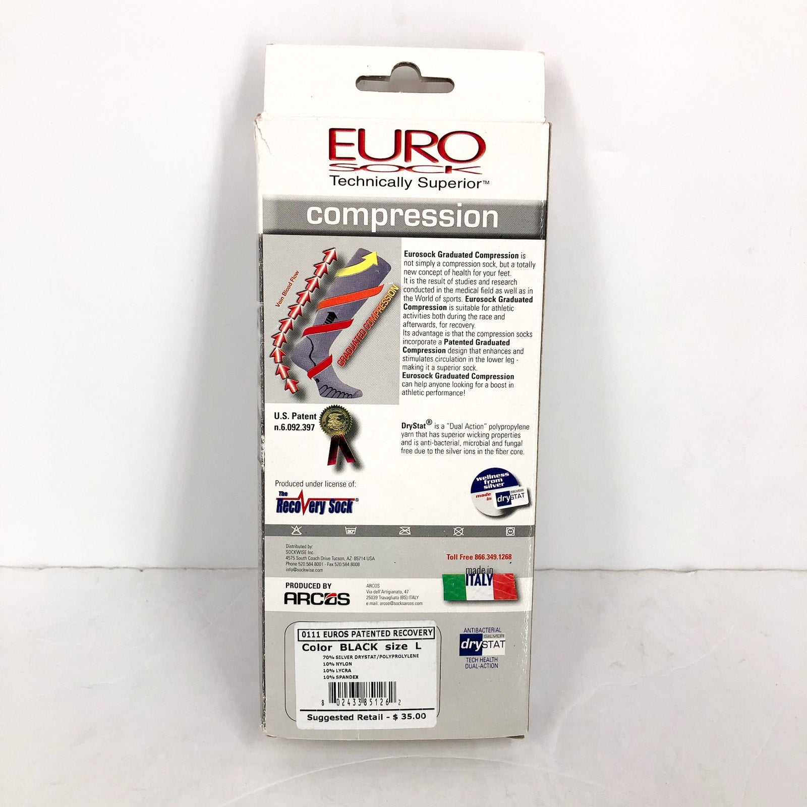EUROSOCKS Compression Over the Calf Socks MENS Large 10-14 Black Lightweight NIB