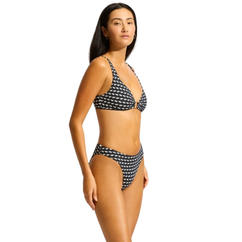 SEAFOLLY Women's Mala Ring Front Tank Bikini Top Size 6  Black Printed NWT