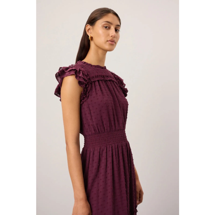 CECE Women's Ruffled Midi Dress Medium Red Rich Flutter Sleeve Swiss Dot NWT