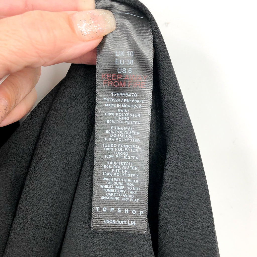 TOPSHOP Women's Cut Out Chuck On Mini Dress Size 6 Black Tie Neck Chiffon NWT