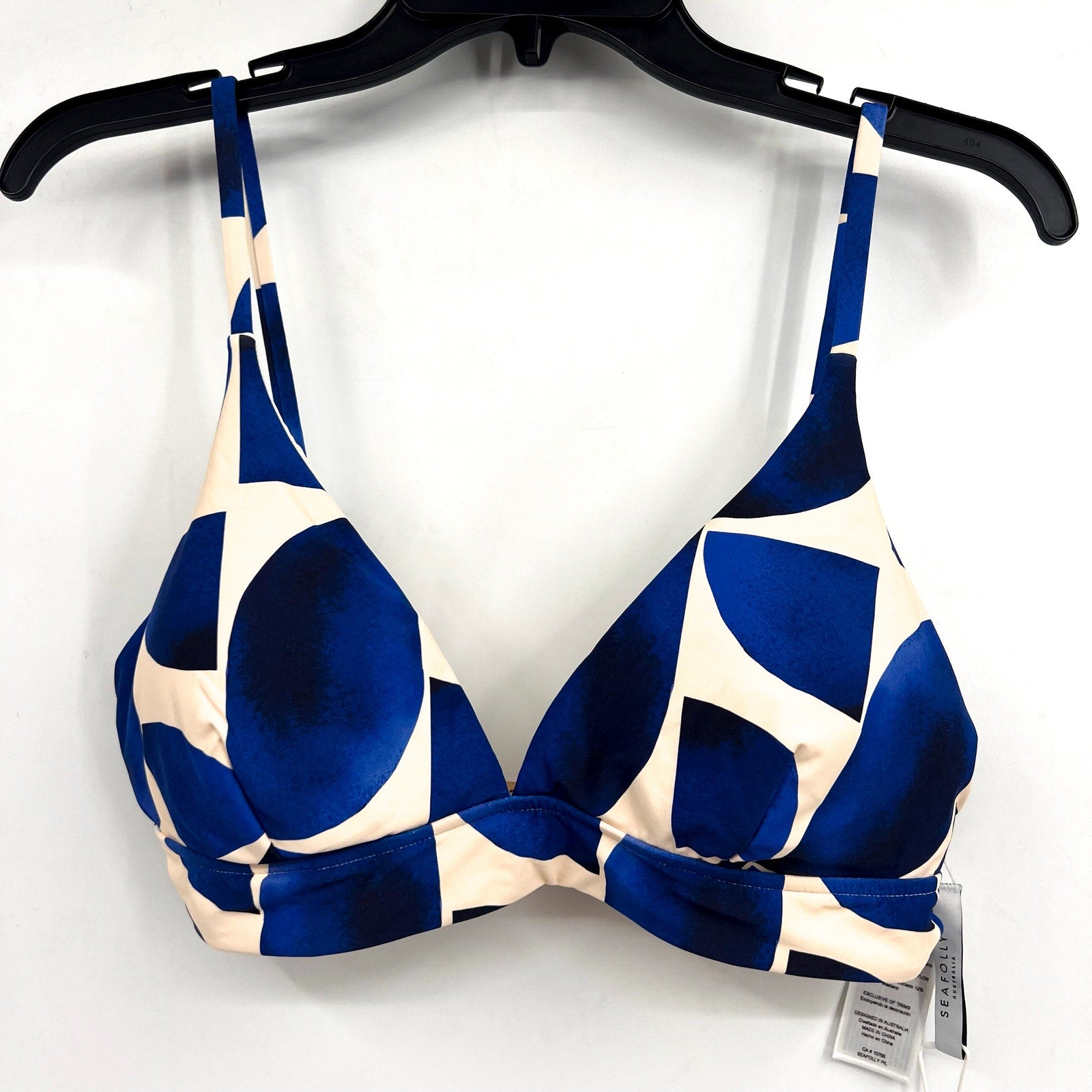 SEAFOLLY Women's Sunray Banded Bralette Bikini Top Size 12 Blue Geometric NWT