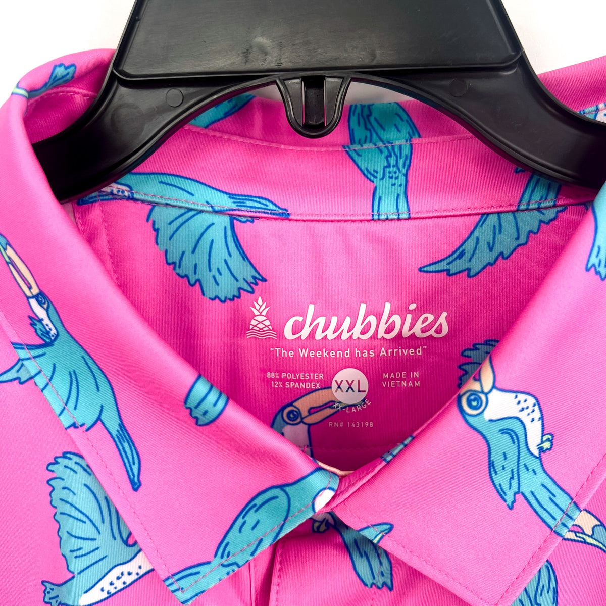 CHUBBIES Men's The Toucan Do It Performance Polo Shirt XXL Bright Pink NWT