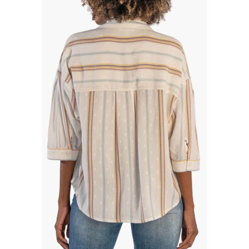 KUT FROM THE KLOTH Zuma Stripe Shirt Small Ivory Gold Rose Buttons NWOT
