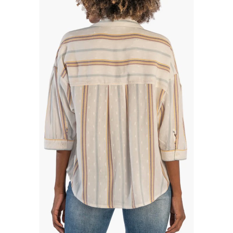 KUT FROM THE KLOTH Zuma Stripe Shirt Small Ivory Gold Rose Buttons NWOT