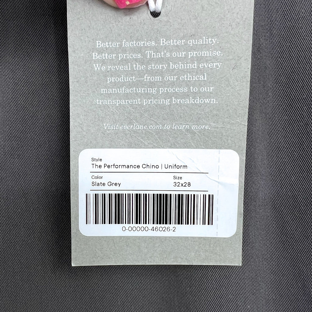 EVERLANE Uniform Mens Performance Chino Pants 32x28 Slate Grey Athletic Fit NWT
