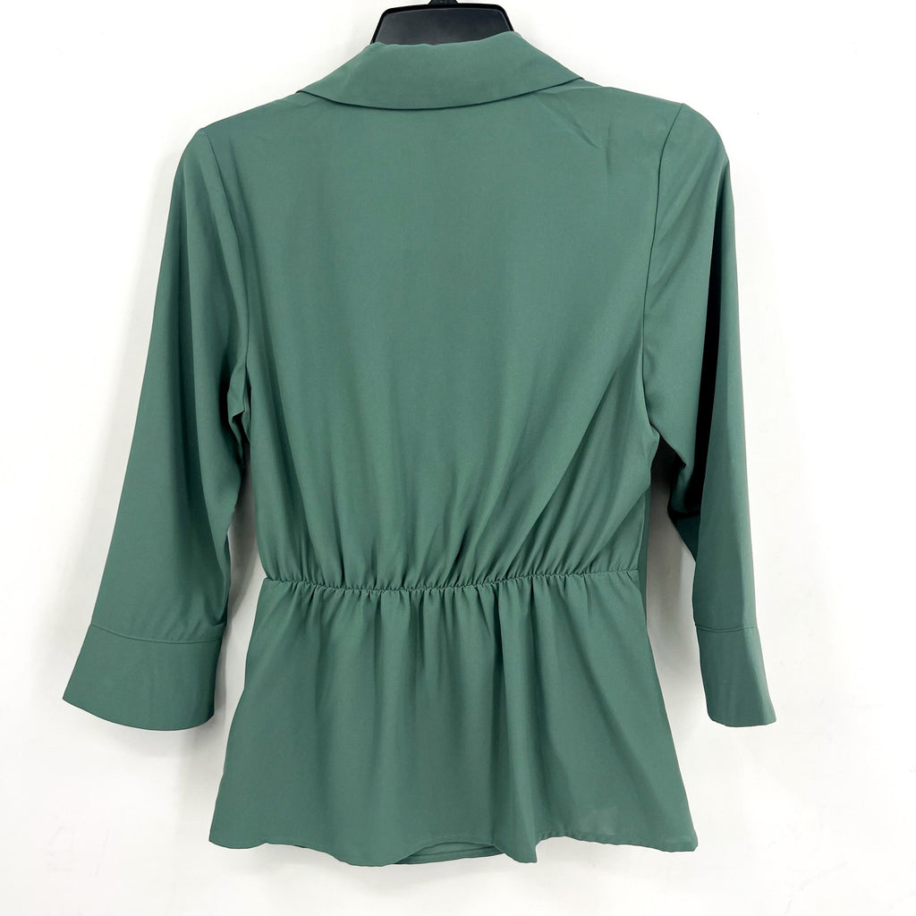MONTGOMERY POST Womens Wrap Sleeve Blouse Small Green Three Quarter NWT