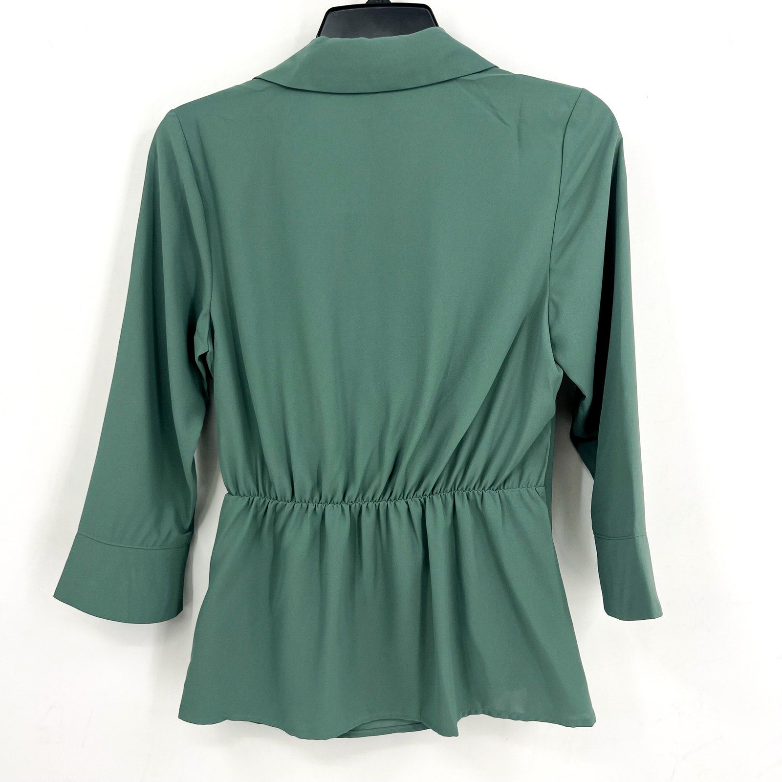 MONTGOMERY POST Womens Wrap Sleeve Blouse Small Green Three Quarter NWT