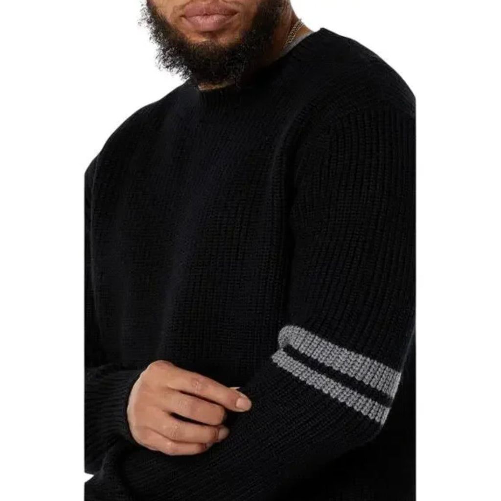LABEL Mens Go-To Sweater Small Black Grey Merino Wool Knit Crewneck Pullover NWT