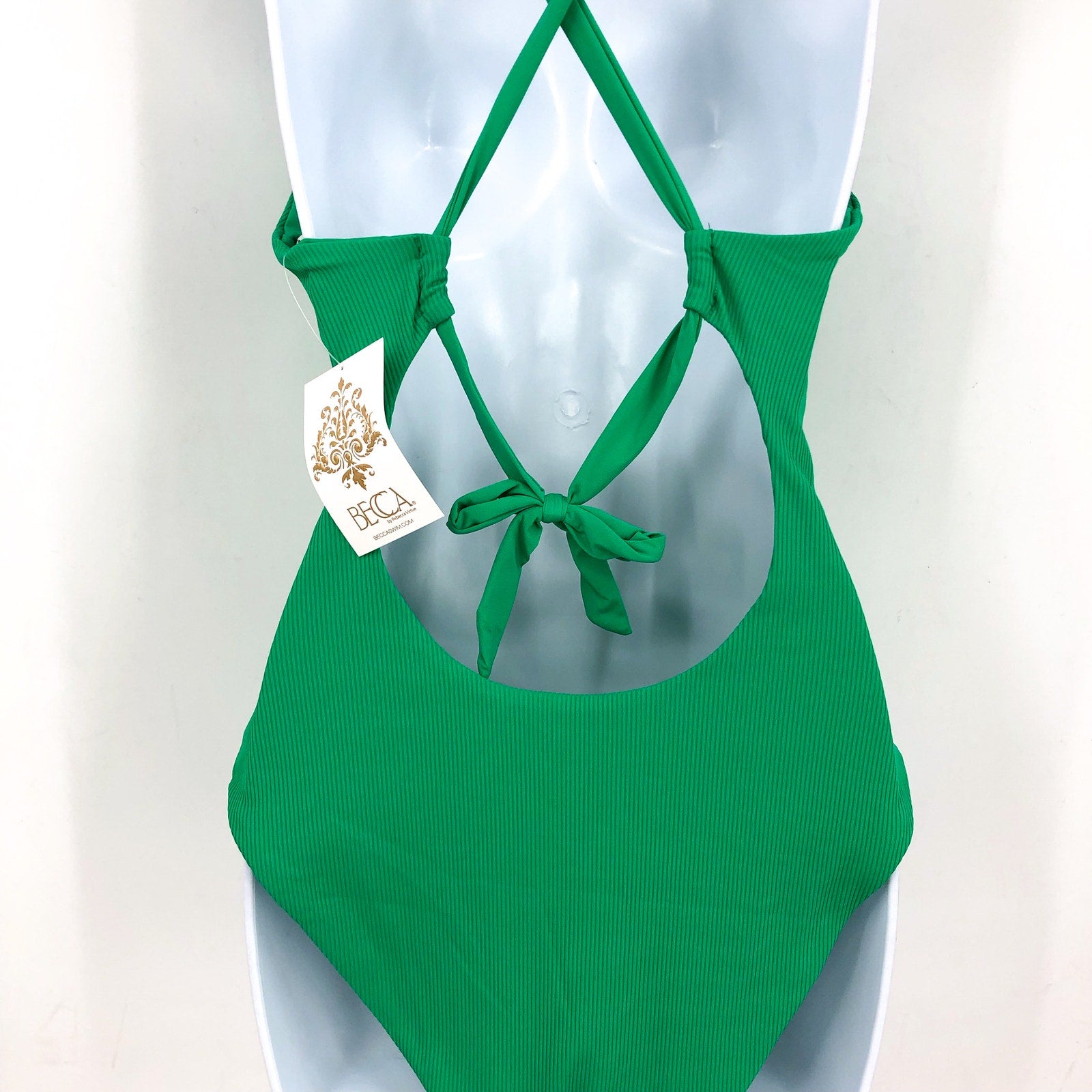 BECCA Women's Gia Plunge One Piece Swimsuit Large Green Lace Up Modern Edge NWT