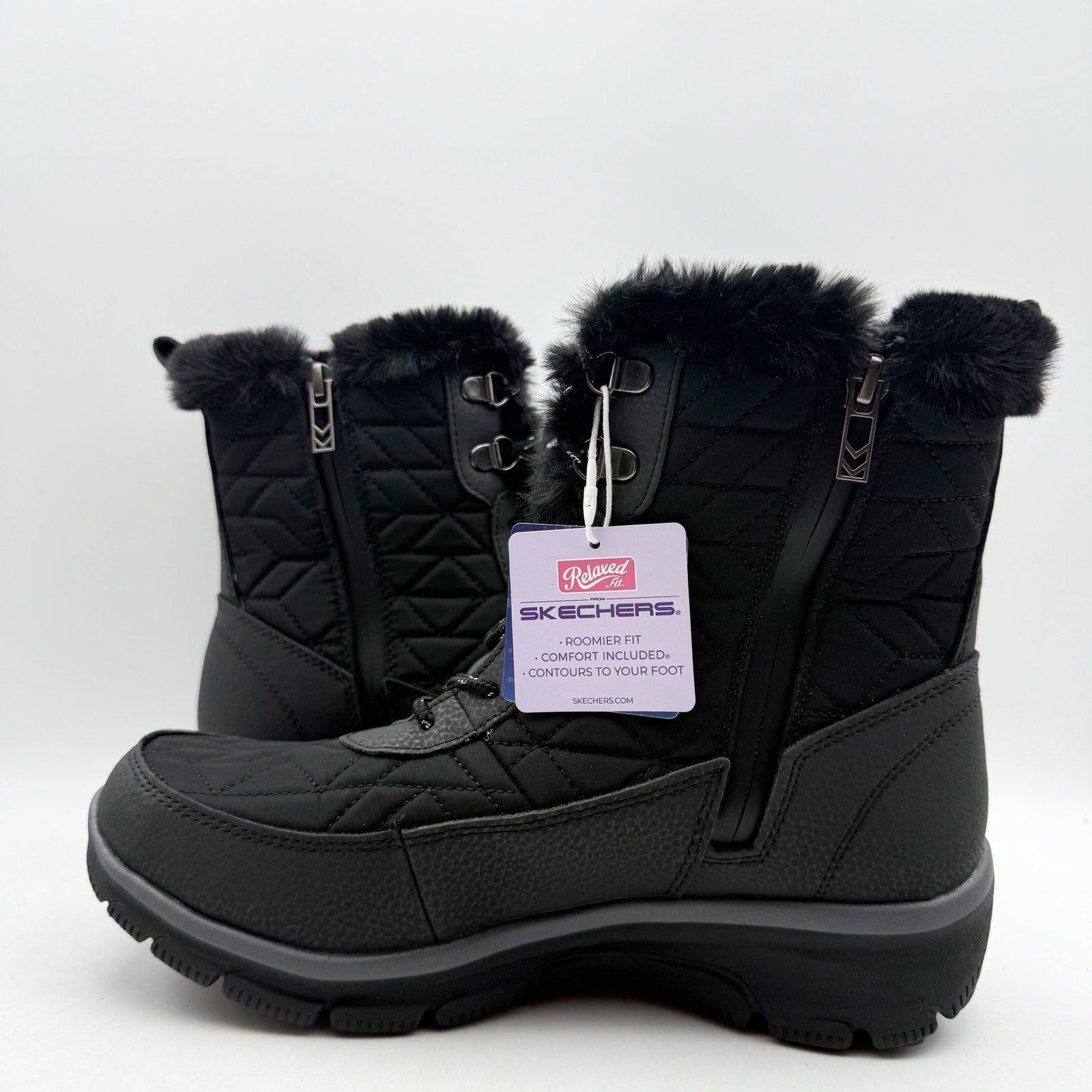 Skechers Womens Easy Going Frostline Winter Boots US 8.5 Black Waterproof NWT
